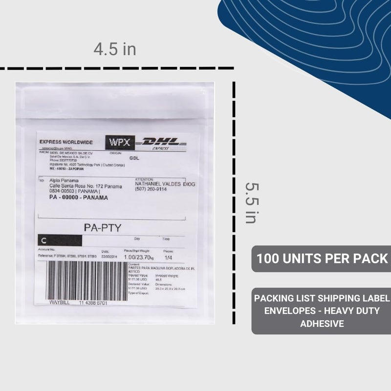 US PACK SMART 100 Units, 4.5"x5.5" Clear Packing List Shipping Pouches – Heavy Duty Self-Sealing Adhesive Envelopes, Waterproof & Tear-Proof – Ideal for Labels, Invoices & Documents - Image 2